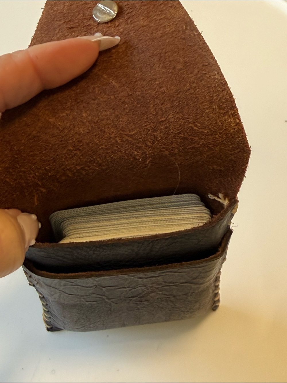 Cold Mountain Craft handmade, leather pouch rustic, whipstitched  w/ heart. - Picture 6 of 8